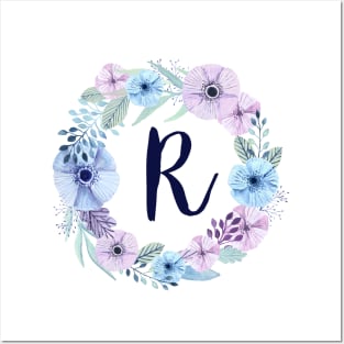 Floral Monogram R Icy Winter Blossoms Posters and Art